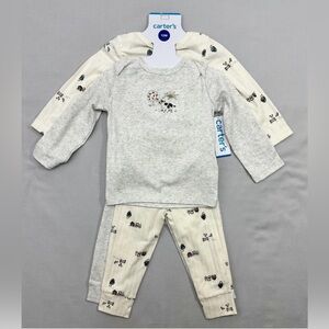 NWT Carter's 4 Piece Kids Active Wear Gray and Cream Animal Set Size 12M